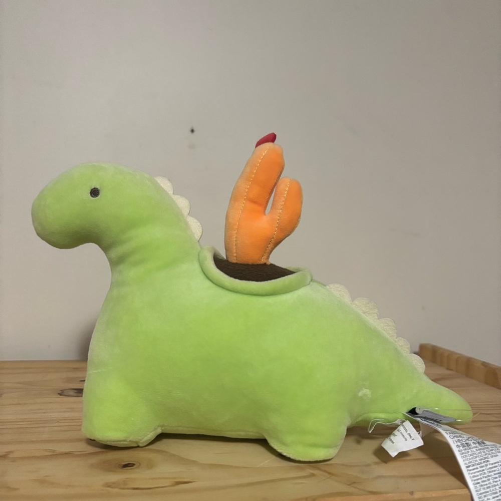 Green Dino Plush Stuffed Animal with Orange Carrot Toy